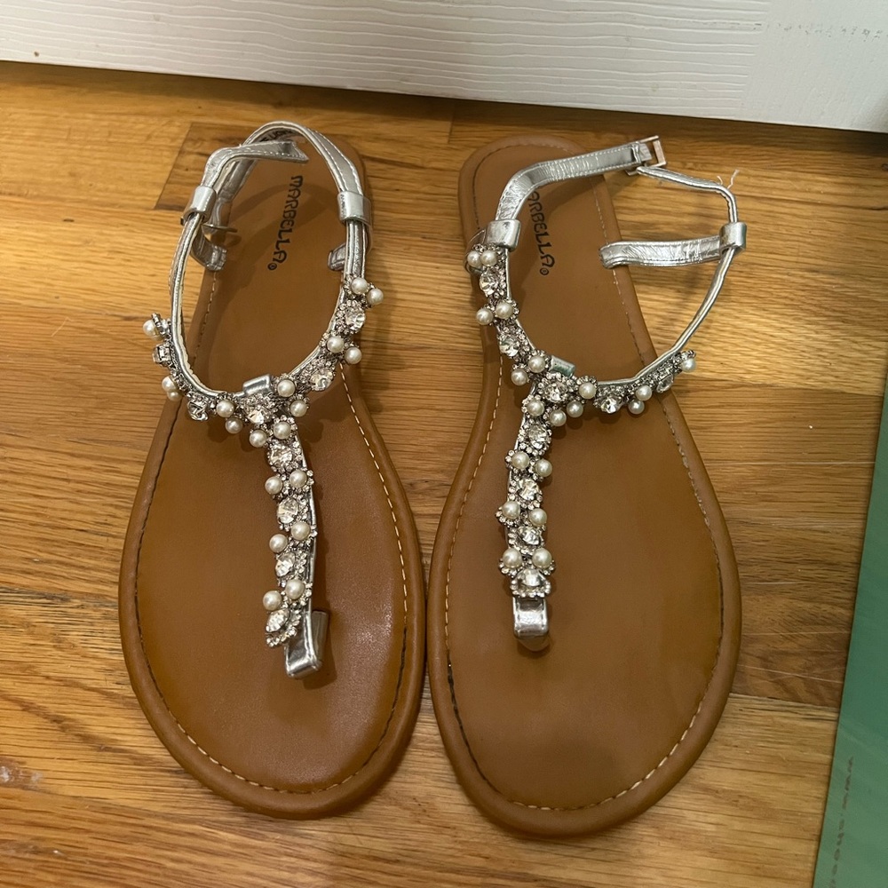 Silver and Brown Beaded Gladiator Style Sandlas
